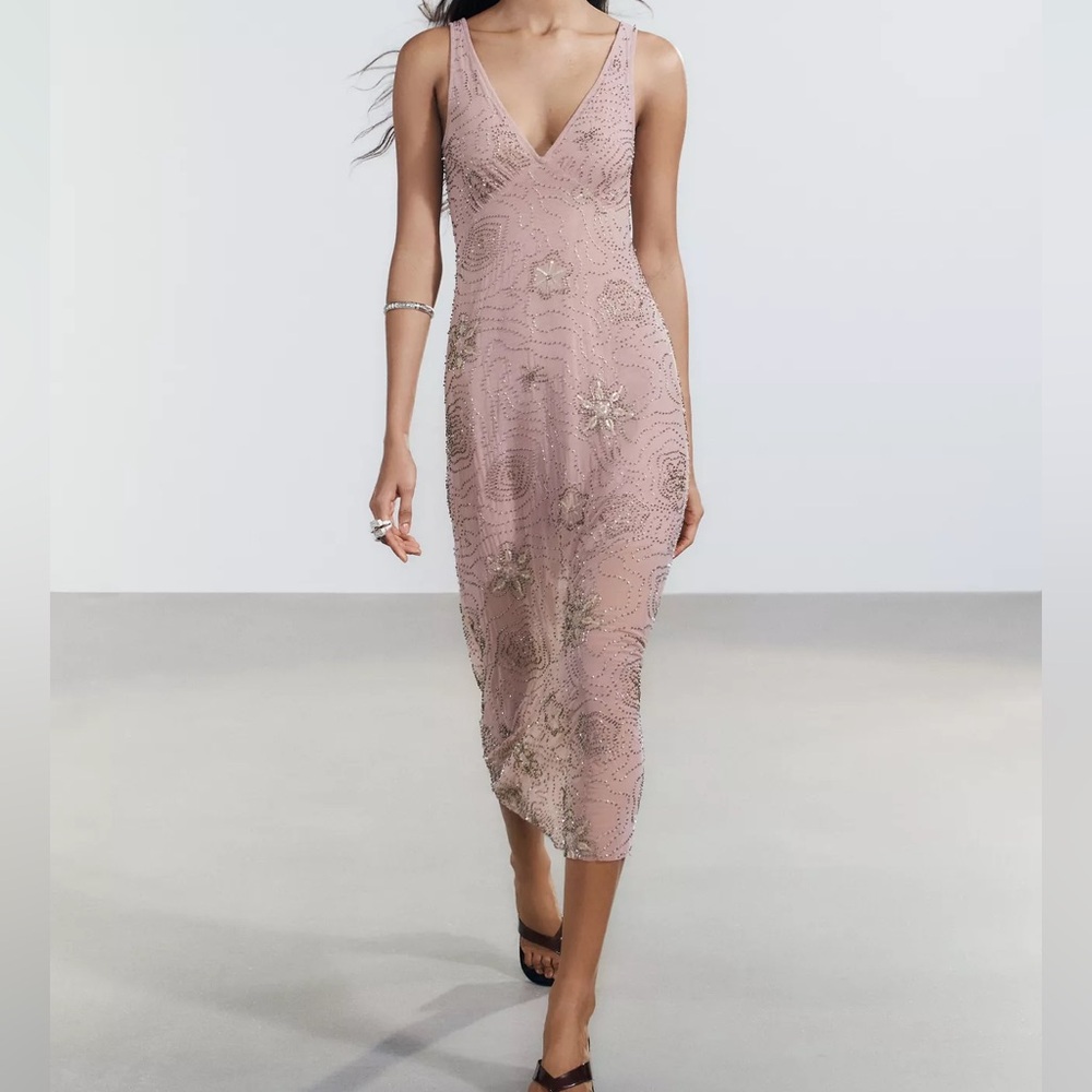 Zara BEADED MIDI DRESS Size Small NWT